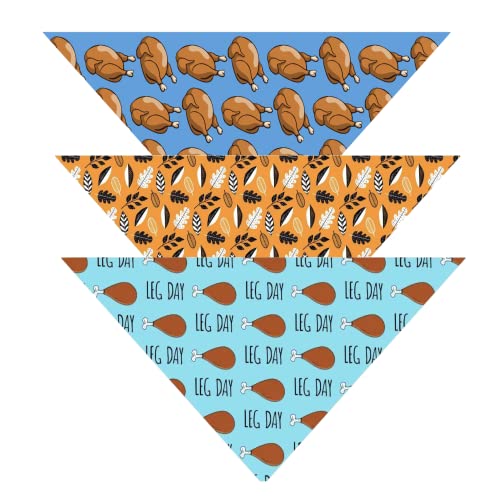 Thanksgiving Dog Bandana 3-Pack, Fall Leaves, Turkey, Leg Day, Holiday Pet Accessory Autumn Bandanna Handkerchief Puppy Scarf, Small, Large Breed Dogs (Thanksgiving Pack 1, Small)