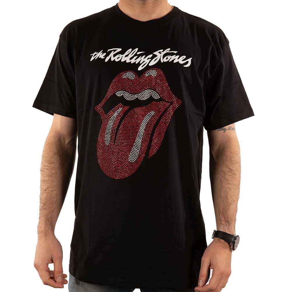 The Rolling Stones Men's Black Rolling Stones The T Shirt Diamante Logo And Tongue Official Unisex Xxl