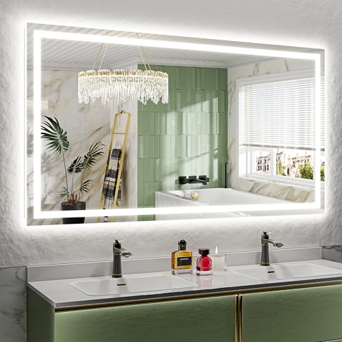 Image of 72x40 Inch LED Bathroom Mirror with Lights Front and Backlit Lighted Vanity Mirror for Bathroom Wall with 3 Colors Dimmable Anti-Fog Memory Shatter-Proof IP54 Waterproof Horizontal /Vertical