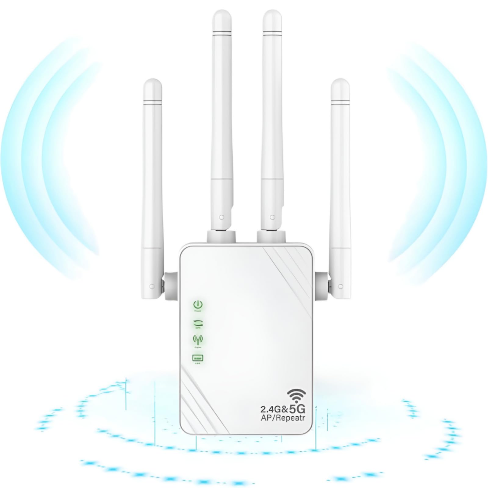 Estensore WiFi, 2024 Nuovo Ripetitore WiFi, Amplificatore WiFi 1200Mbps, 5GHz e 2.4GHz Dual Band WiFi Booster, Modalità Ripetitore/Router/AP, 4 Antenne, 2 porte LAN, adatto per uso domestico e ufficio