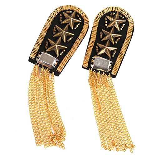 FENICAL 1 Pair Star Tassel Link Chain Epaulet Shoulder Boards Badge (Gold) - coolthings.us