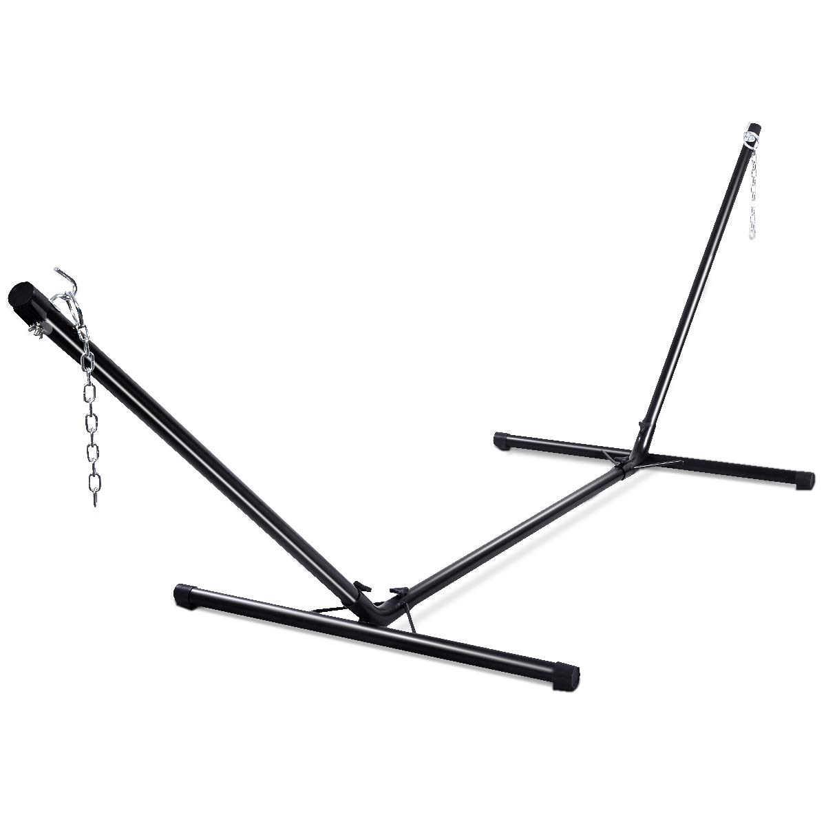 GOPLUS Soporte de Hamaca Universal portátil, Carga máxima 150 KG Material de Hierro, Resistente con Cadena para Colgar, Negro para jardín Camping Balcón, 325 x 100 x 106 CM