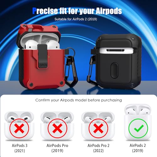 Image of RFUNGUANGO AirPods 2 Case with Lock Magnetic Lid, Red