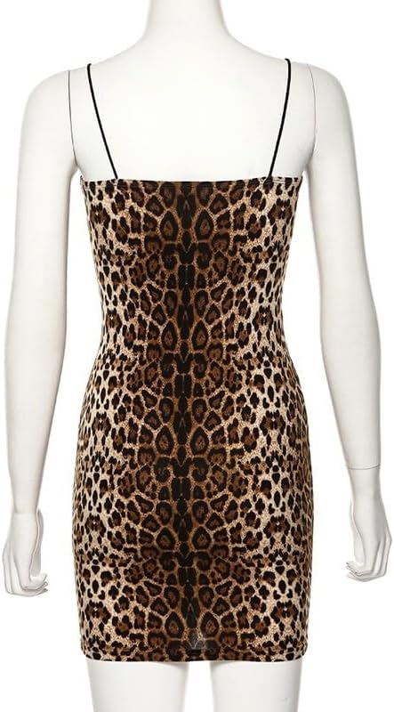 Women Sexy Spaghetti Strap Tank Dress Bodycon Mini Leopard Dress Summer Short Backless Bodycon Club Night Out Dress - Image 5