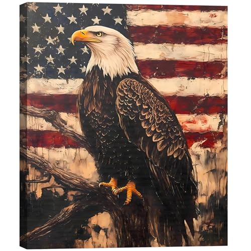 Image of RIBNTAK Vintage Patriotic Bald Eagle for Independence Day Wall Art Decorations, 8x12 In, Aesthetic Posters for memorial day Canvas Print Decor, Rustic Artwork for Living Room, Bedroom, Office