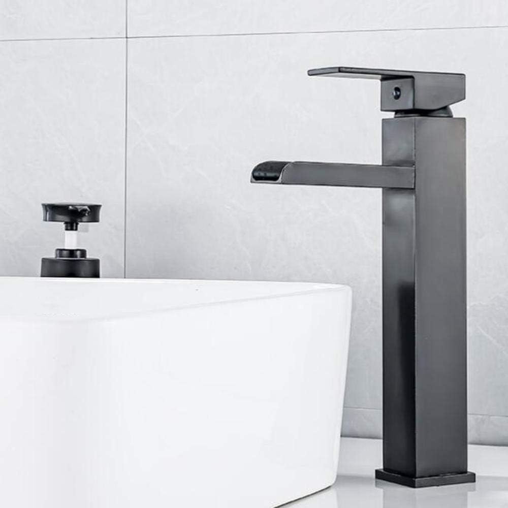 Tall Basin Mixer Tap Waterfall Bathroom Sink Taps Black Style Brass Above Counter Single Hole Hot and Cold Faucet