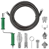 Abflussreiniger Spirale, 5m Spirale Abfluss Rohrreinigung Ø 12mm aus Federstahl, Rohrreinigungsspirale mit 6 Stück Abflussreiniger Schneidkopf und 1 Manuellen Adaptern, für Waschbecken, Bad, Küche