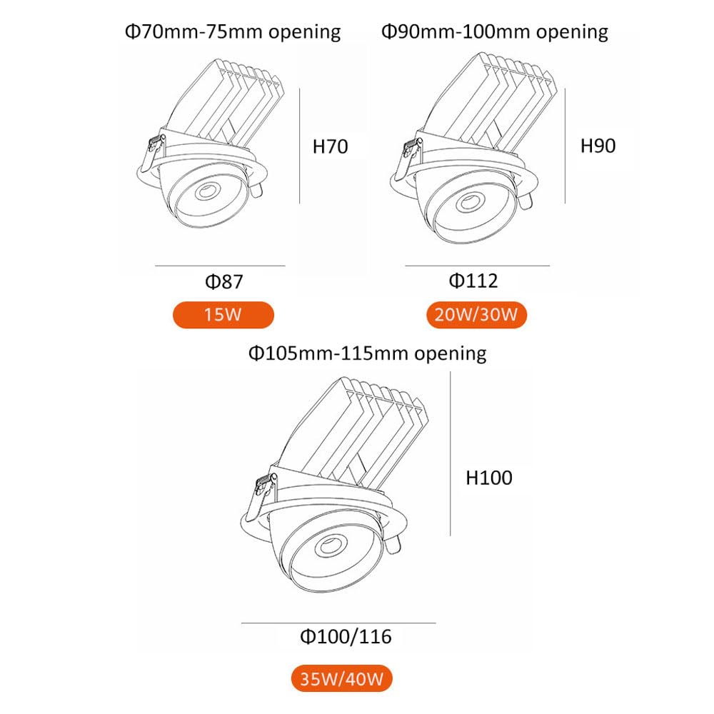Paquete De 7 Focos Led Empotrables Giratorios para Techo, Led COB Empotrables, Focos Retráctiles Tipo Ojo De Buey, Embellecedor Antideslumbrante con Acabado Blanco Ajusta,3000k-35W