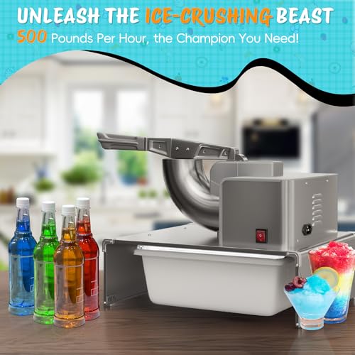 Image of VALONDINO Snow Cone Machine Shaved Ice, 500LB /H Commercial Ice Crusher Shaved Ice Machine Fluffy, 300W Industrial Commercial Big Ice Shaving Machine for Snow Cones for Home Party