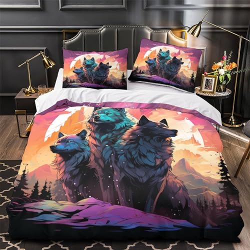 Parure de couette loup grand confort king size en microfleece multicolore - 4