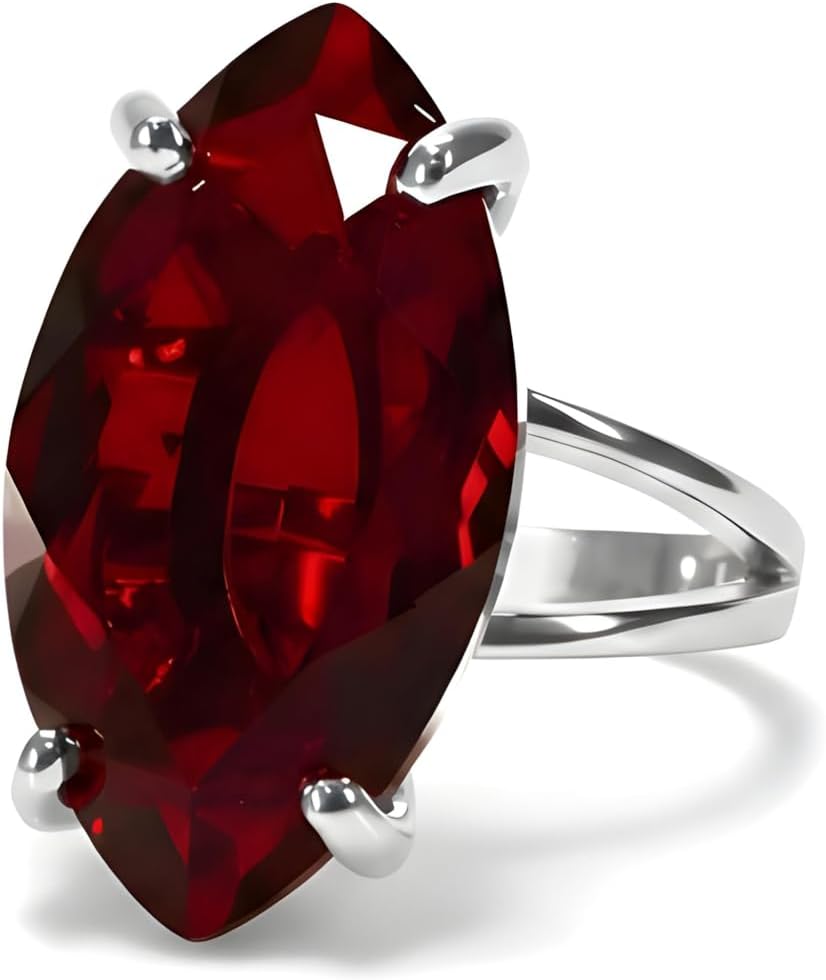 14K Gold Garnet Ring - Marquise Cut Faceted Red Stone Jewelry - January Birthstone Vintage Ring for Women