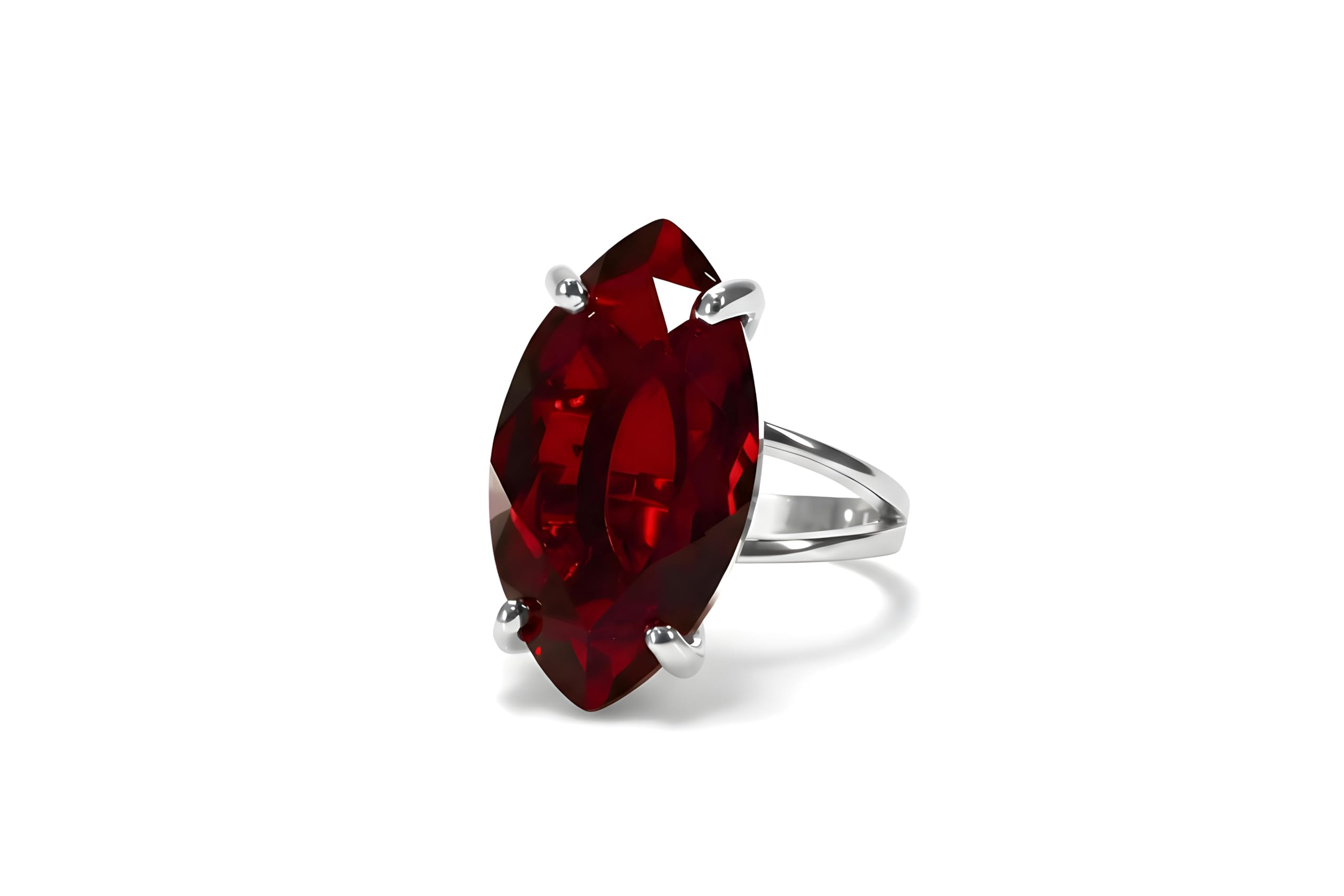 14-Karätiger Goldring mit Granat – Facettierter roter Edelstein im Marquise-Schliff – Vintage-Ring für Damen mit dem Geburtsstein des Monats Januar