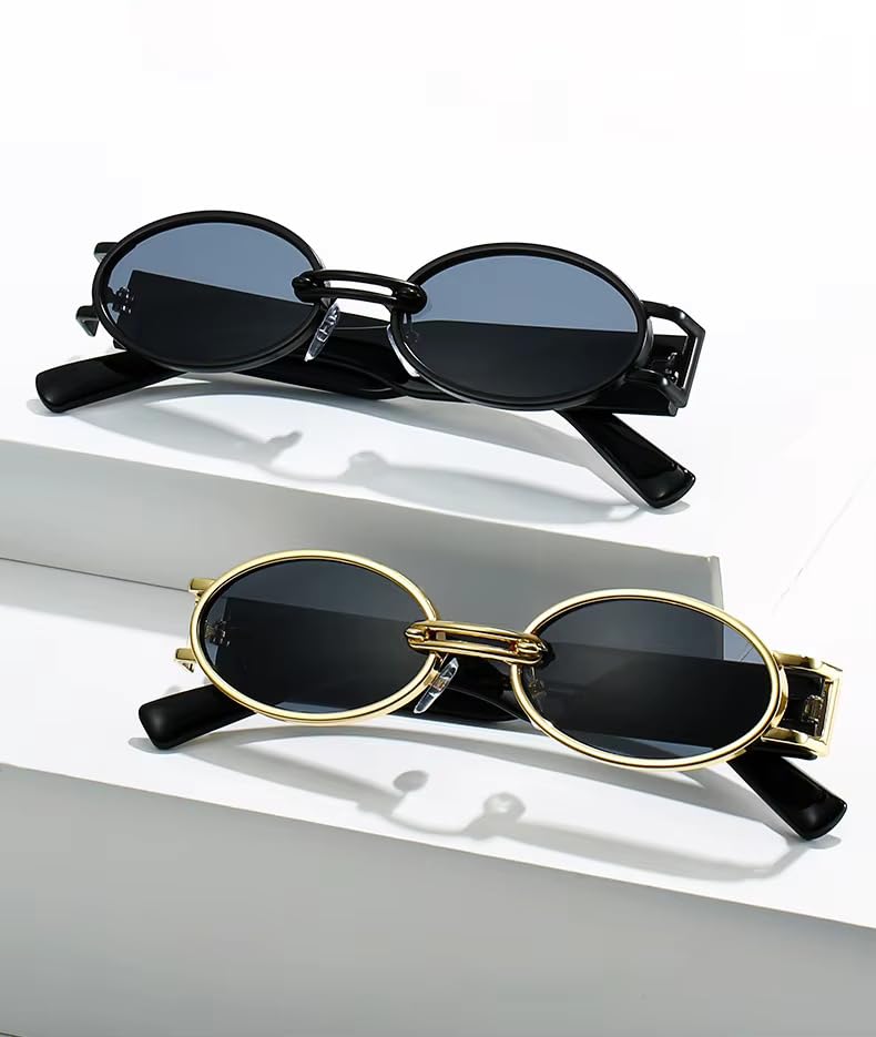 Image of Bold Retro Oval Sunglasses For Men Women UV400 Protection Designer Goggles with Vintage Bold Alloy Frame Stylish Branded Full Rim Shades