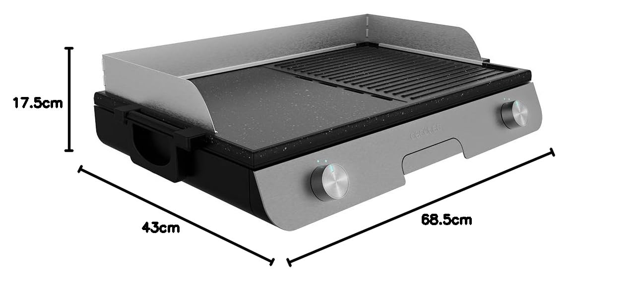 Cecotec Grill elektryczny PerfectRoast 3000 Inox. 3000 W, Mieszana powierzchnia gotowania, Nieprzywierająca powłoka Rockstone, Regulowany termostat, Taca do smarowania