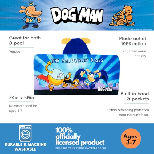 Image of Dog Man Supa Comic Kids Super Soft Bath /Pool /Beach Soft Cotton Terry Hooded Towel Wrap, 24 in x 50 in, (Officially Licensed Product) by Franco