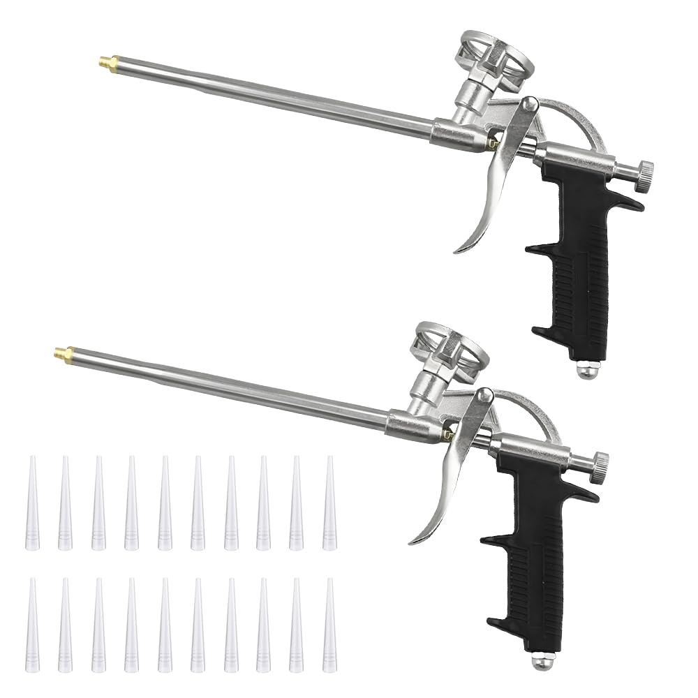 2 Pz Pistole per Schiuma Poliuretanica Pistola Schiuma con 20 Ugelli Pistola Schiuma Professionale in Metallo Pistola Schiuma con Impugnatura Ergonomica per Calafataggio Riempire Sigillatura