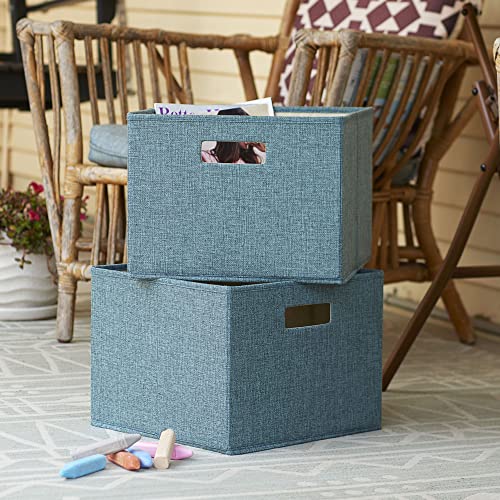 Household Essentials Fabric Storage Bins 2 Piece Set, Strong Poly-Woven Fabric, Sturdy Chipboard Sides #TOP2