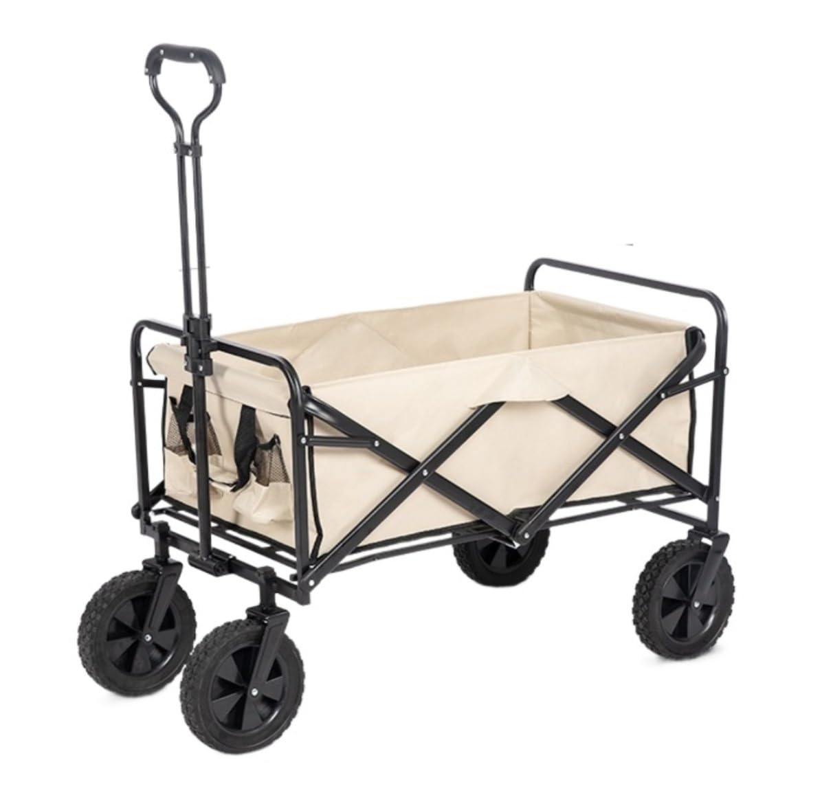 Folding Utility Wagon Cart - Outdoor Folding Utility Wagon Cart Outdoor With Wheels Adjustable Push-Pull Handle For Camping Grocery Sports Shopping Load Pull Along(B)