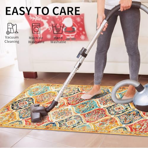 standhustle Boho Kitchen Rugs Set of 2 Pcs (47x17 +17x30) Non-Slip Backing Anti Fatigue Bohemia Kitchen Mats 2 Piece Water Resistant Washable Rugs for Kitchen's Floor - Image 5