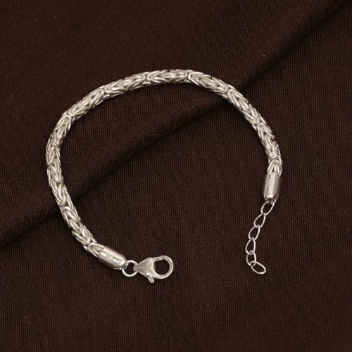 LeCalla 925 Sterling Silver Byzantine Bracelet for Women | Italian 4MM Round Handmade Classic Byzantine Link Chain Bracelet 7.5 Inches, Made in Italy4