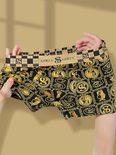 Gift Boxed Men's Underwear Boxer Briefs, Cotton Trunks Shorts Underpants, Moisture Wicking Fashion Luxury Black Gold3