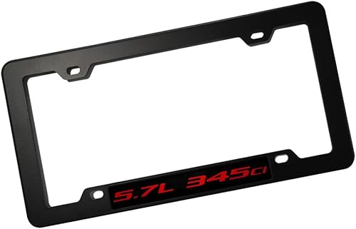 ERPART Marco de placa de matrícula negro con emblema de aluminio real altamente pulido de 5.7L 345ci rojo sobre negro