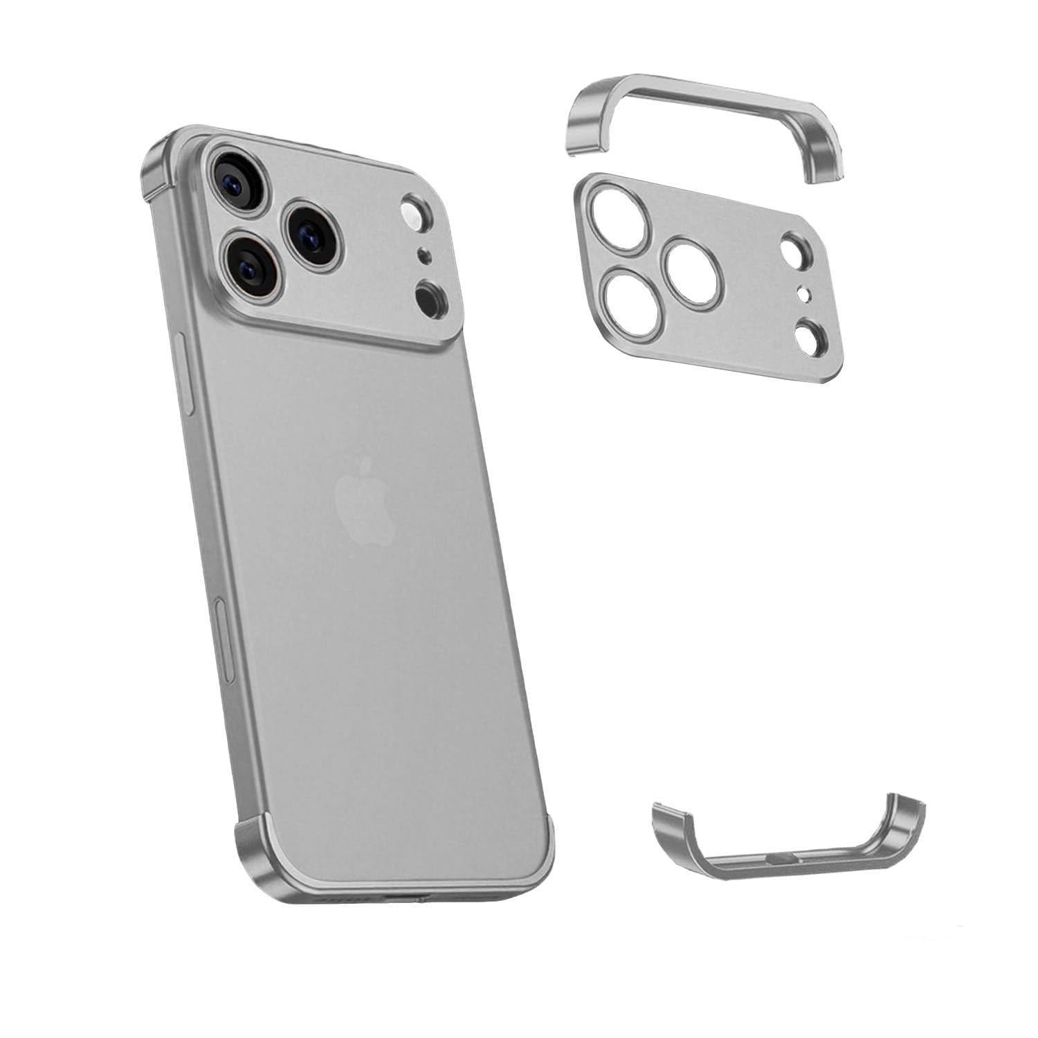 Frameless for iPhone 17 Pro Max Case, Aluminum Metal Borderless Design, Slim Thin & Lightweight Four Corner Shockproof Protection Phone Cover, Grey
