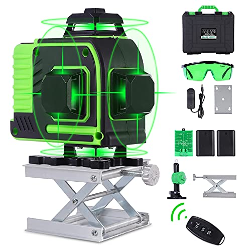 4D Green Beam Self-Leveling Laser Level 4x360 Cross Line Laser Four-Plane Leveling and Alignment Line Laser Level -360Â° Vertical and Horizontal Line with Hard Carry Case Laser Tool Kit