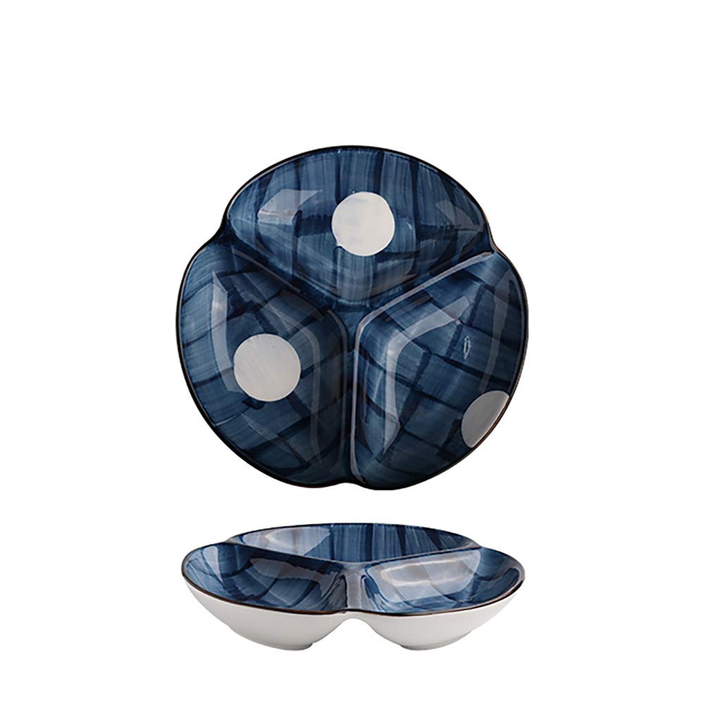 MICPB Ensemble D'Assiettes, Lot de 2 Assiettes à DîNer à Trois Compartiments en CéRamique Domestique Facile à Ranger Et à Nettoyer/bleu/Partie B