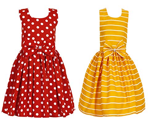 Image of Casual Frock for Baby Girls,Blue Printed and Olive Printed,Pack of 2