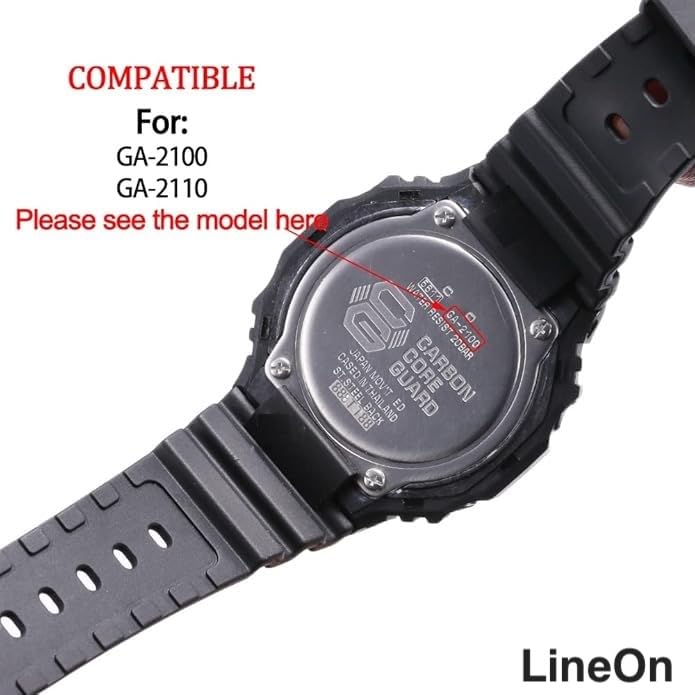 Image of Lineon 16mm Resin Soft Watch Strap Compatible With CASIO GM-2100 GA-2100 GA-2110 GA-B2100 with Tool and Pins