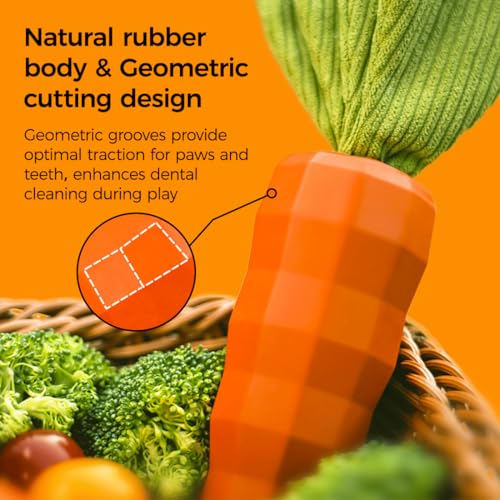 MewaJump Dog Squeaky Chew Toys for Aggressive Chewers, Rubber Carrot Dog Toys for Training and Cleaning, Durable Interactive Tough Dog Toy for Puppy Medium Dogs