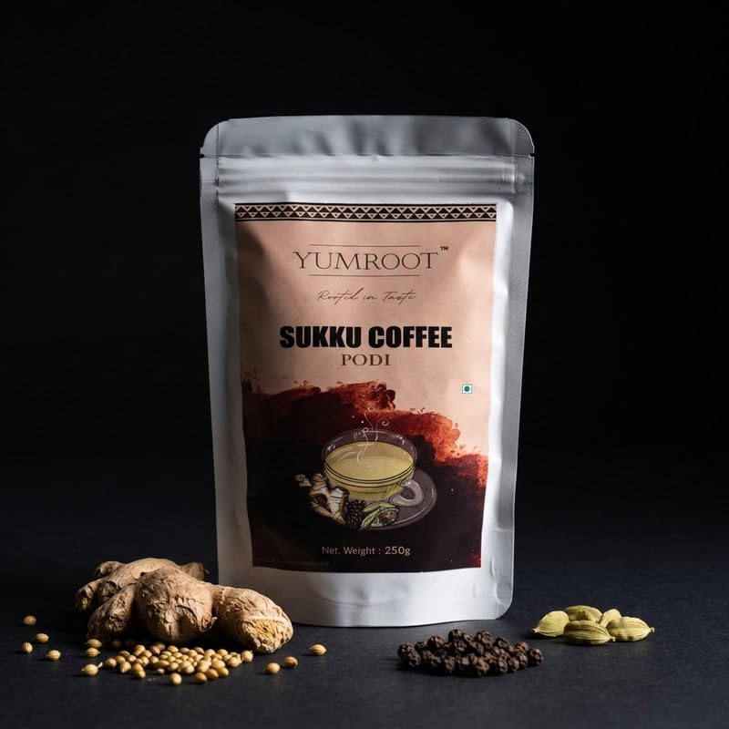 YUMROOT Sukku Coffee Podi | Traditional Tamil Dry Ginger Herbal Drink Mix | Sukku Malli Kaapi with Ginger, Coriander, Cardamom & Pepper | Caffeine-Free, No Preservatives | 250g-image-20