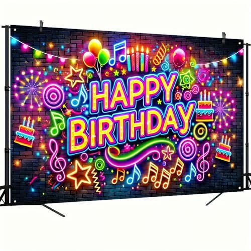 Image of HOMETITUTE Neon Birthday Party Banner 71x43 Inch