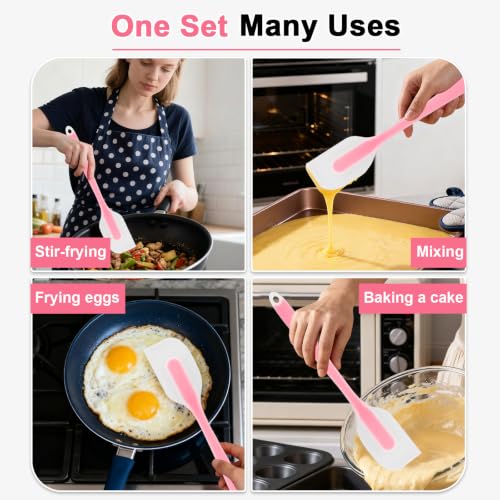 Image of 2Pcs Silicone Spatulas,Translucent Heat Resistant Flexible Non-stick Spatula,Food Grade Kitchen Essential Grip Gadgets Premium Scraper(Pink,Mix)