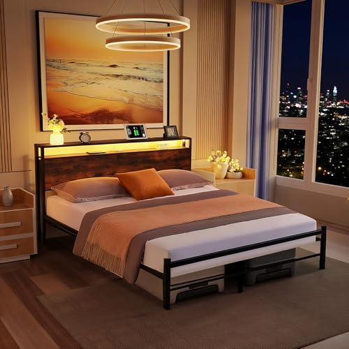 Consejos para Comprar Cama Doble Matrimonial favoritos de las personas. 47 SUZWIP Base Cama Matrimonial Queen Size, Acero Inoxidable con Luces LED, 2USB+2CA, Almacenamiento Doble, Resistente a Chirridos, Fácil Montaje para Dormitorio (Queen (estándar de...