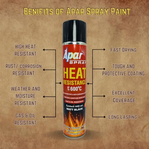 Image of APAR High Heat Resistant Spray Paint MATT BLACK (upto 600C) -440 ml, For silencer, boiler,chimneys etc (HR Matt Black)