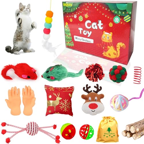 MQIAN 20PCS Weihnachten Katzenspielzeug Set,Katze Toys,Katzen Interaktives Spielzeug,Katzenteaserstab Plüschspielzeug Katzenspielzeug Bälle Set...
