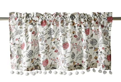 Image of Ravaiyaa - Attitude is everything Hand Printed Half Window Kitchen Rod Pocket Semi Sheer Curtain 100% Cotton Short Drapery Valance Curtain 40 inch X 18 inch Inch (White Floral)