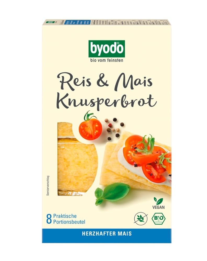 Byodo Bio Reis und Mais Knusperbrot, knusprig & glutenfrei, vegan, ideal für Frühstück & Zwischenmahlzeiten, reich an Ballaststoffen, 6x160g Packung - Gesunde Ernährung, leicht verdaulich