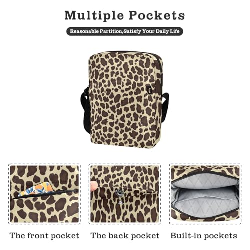 messenger bag cute mens shoulder bags crossbody Cross Over Purse Adjustable Strap for Shopping Shopping- Brown Leopard2