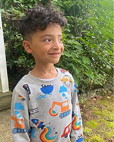 Funnymore Toddler Boy's Crewneck Sweatshirt Clothes,Long Sleeve Shirt Top Outfit Grey Excavator 5T #TOP2