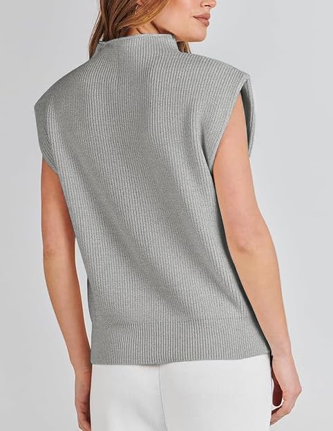 Image of Womens Sleeveless Sweater Vest Mock Neck Tank Tops Casual Cap Sleeve Knit Pullover Summer Clothes