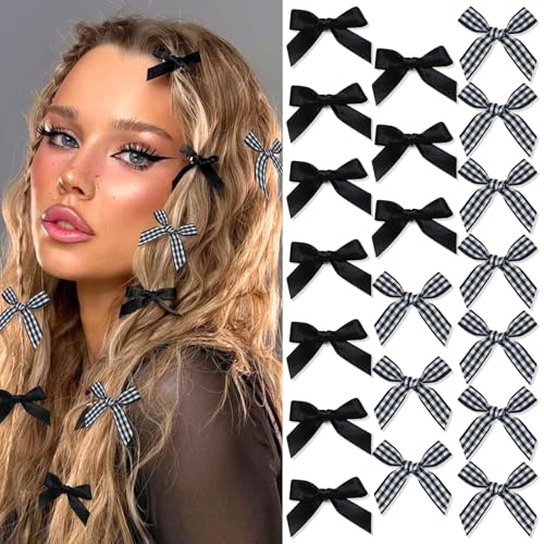 SAWINDA 20PCS Black Mini Hair Bow Clips Gingham Craft Bows for Hair Small Hair Bows Cute Hair Bowknot Barrettes Sweet Hair Ribbon Alligator Clips Accessories for Girls Teens