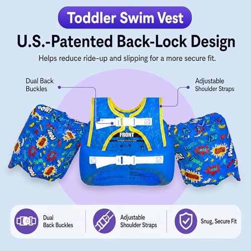 Image of Dark Lightning Toddler Swim Vest for Kids Ages 2-7, Kids Pool Floaties with Arm Wings, USCG Approved Life Jacket for Boys Girls, 33-55 lbs