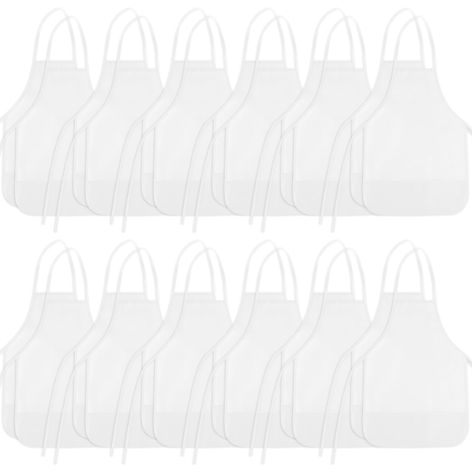 BOUBONI Kids Painting Aprons Kids Art Aprons with 2 Roomy Pockets Kids Aprons for Art Painting Activity Kitchen Crafts (24, White)