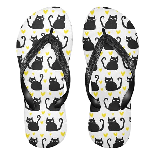 Burbuja Black Cats Flip Flops for Women Men, Soft Thong Sandals Rubber Slippers for Pool Beach Essentials