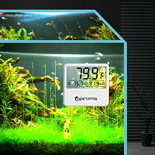 Digital Aquarium Thermometer, Capetsma Fish Tank Thermometer Records The Highest & Lowest Temp In 24 Hrs, Accurate Temperature Gauge For Fish Tank, Large Lcd Screen, C/F Switch. #TOP3