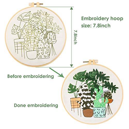 MTOUOCK Full Range of Stamped Embroidery Kits for Beginners Adults Kids. Embroidery Starter Kit with Pattern, Embroidery Hoop, Color Threads, Instructions and Other Cross Stitch Set (Plant Pattern) - Thumbnail 2