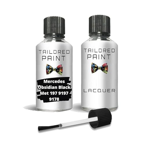 Tailored Paint Obsidian Black Met 197 9197 9178 Touch Up Paint For Mercedes 2000-Present Quality Stone Chip Scratch Repair (Touch Up Paint + Lacquer)